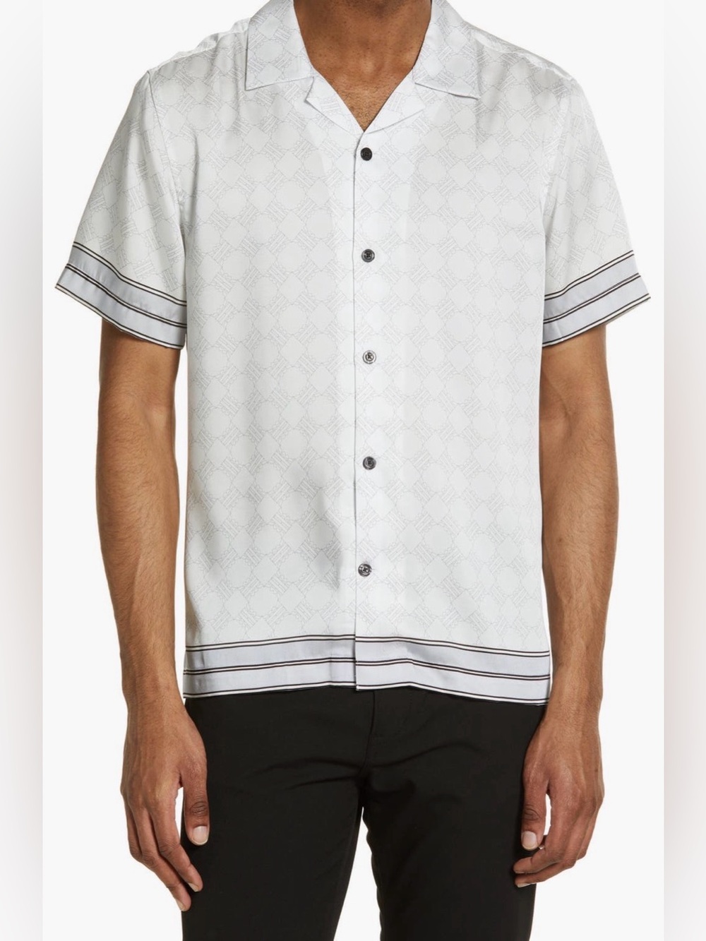 Reiss Soft Suarez Bloom Print Cuban Collar Shirt short sleeve light gray size XS